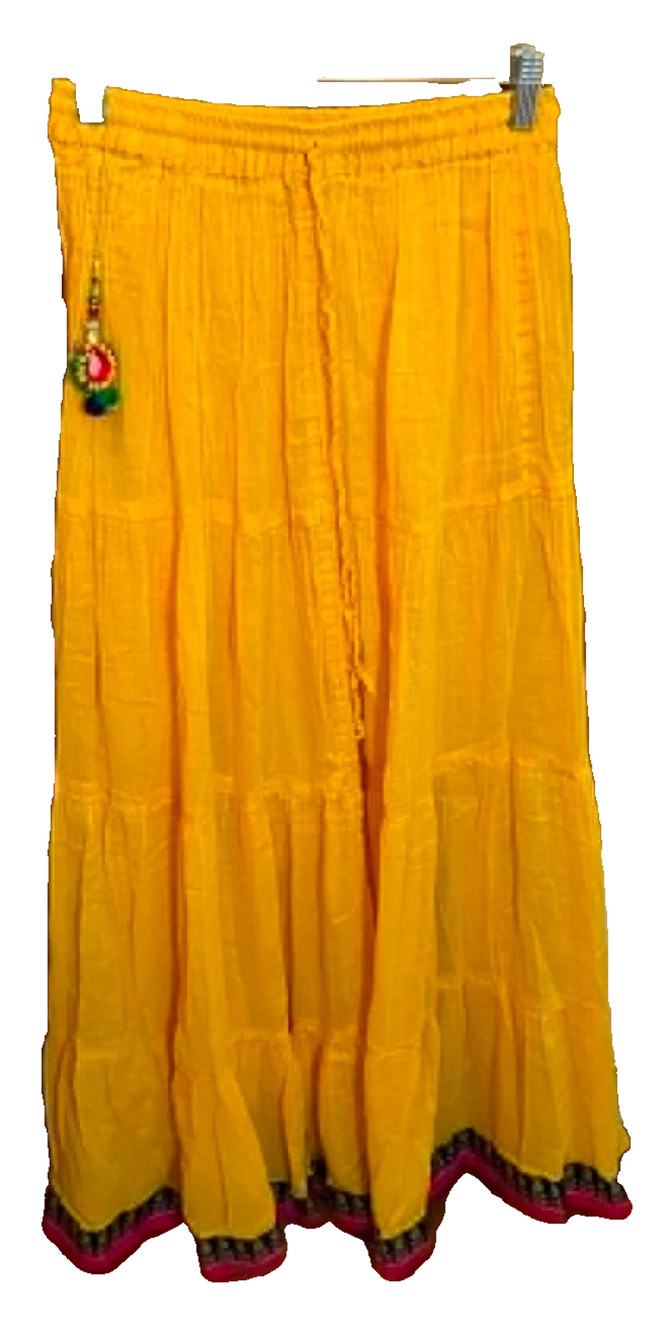 Phagun cotton maxi skirt tiered design bright yellow Full - Festival Boho